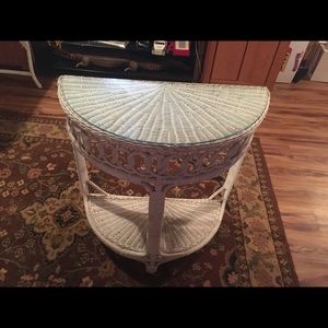 Wicker half moon glass top table